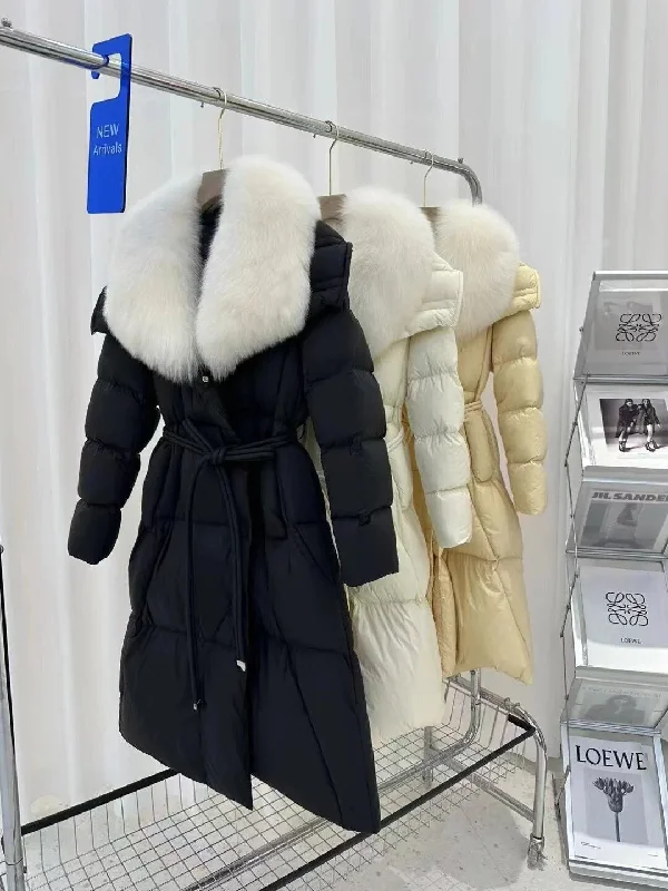 Goose Down Coats Real Fur Collar Long