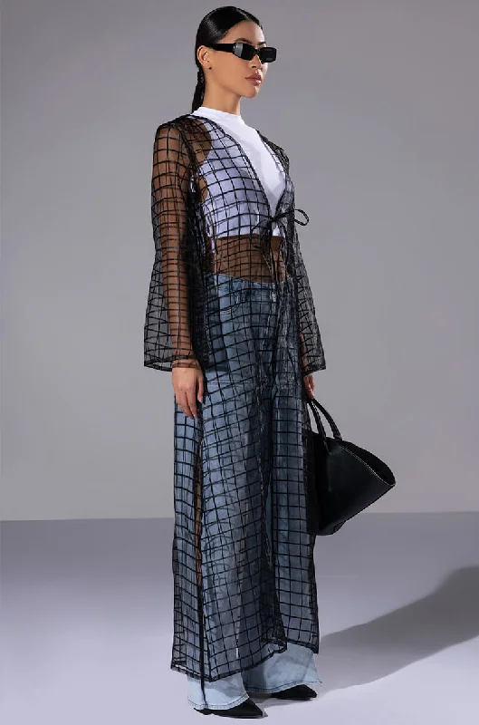 MISS MYSTERIOUS MESH GRID KIMONO DUSTER